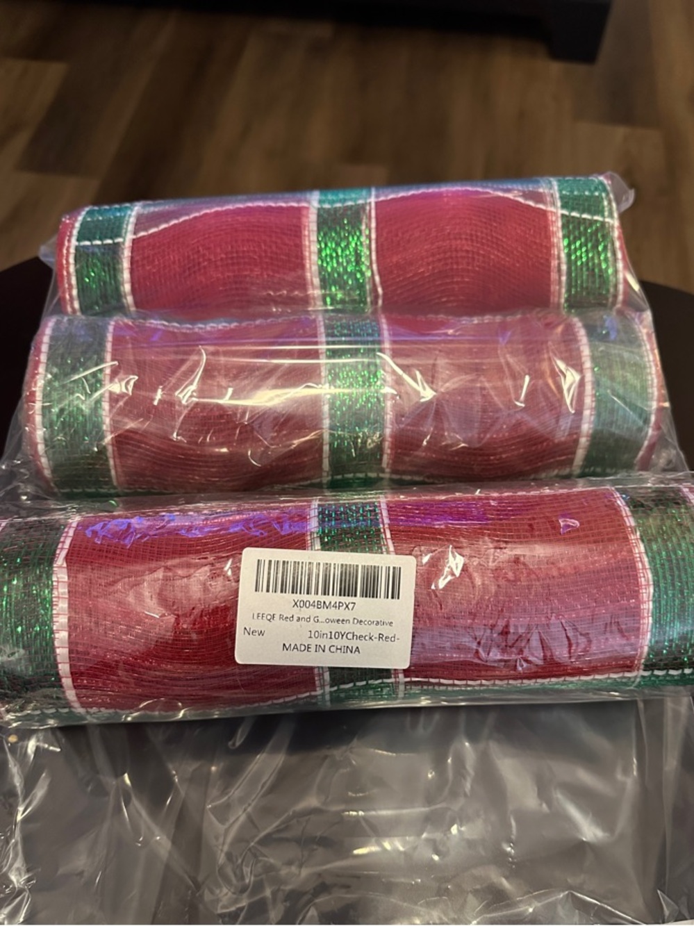 Lee Red and Green Check Holiday Mesh Garland 3 Rolls